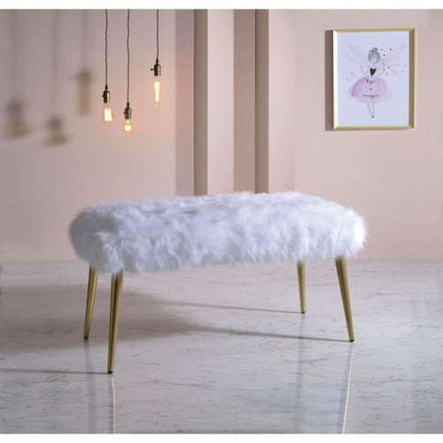 Bagley II - 20" Bench - White Faux Fur & Gold Bagley II - 20" Bench - White Faux Fur & Gold