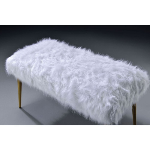Bagley II - 20" Bench - White Faux Fur & Gold