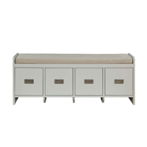 Berci - Bench With Storage - Beige Fabric & White