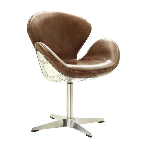 Brancaster - Accent Chair With Swivel - Retro Brown Top Grain Leather & Aluminum Brancaster - Accent Chair With Swivel - Retro Brown Top Grain Leather & Aluminum