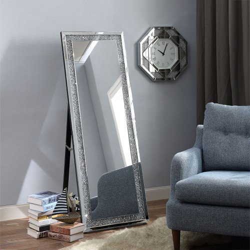 Noralie - 63" X 22" Floor Mirror - Mirrored & Faux Diamonds Noralie - 63" X 22" Floor Mirror - Mirrored & Faux Diamonds