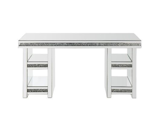 Noralie - Writing Desk - Clear Glass, Mirrored & Faux Diamonds