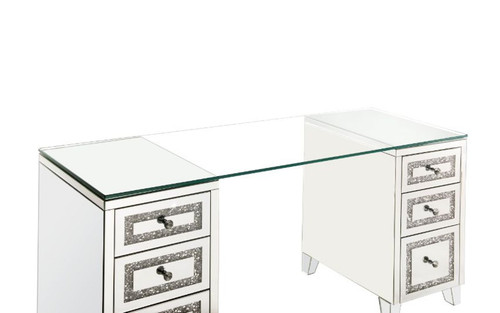 Noralie - Writing Desk - Clear Glass, Mirrored & Faux Diamonds - 31"