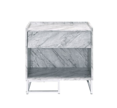Azrael - Accent Table - White Printed Faux Marble & Chrome