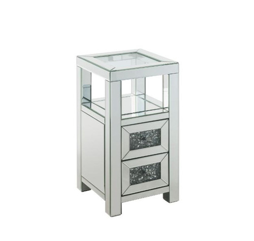 Noralie - 24" Accent Table - Clear Glass, Mirrored & Faux Diamonds