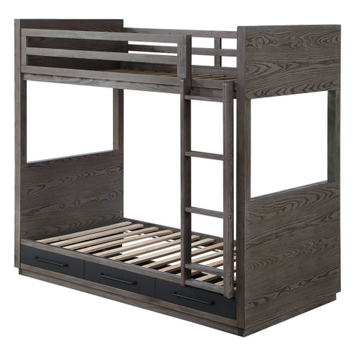 Estevon - Twin Over Twin Bunk Bed With Storage - Gray Oak
