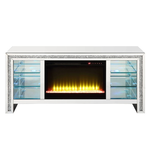 Noralie - 28" TV Stand With Fireplace & LED - Mirrored & Faux Diamonds