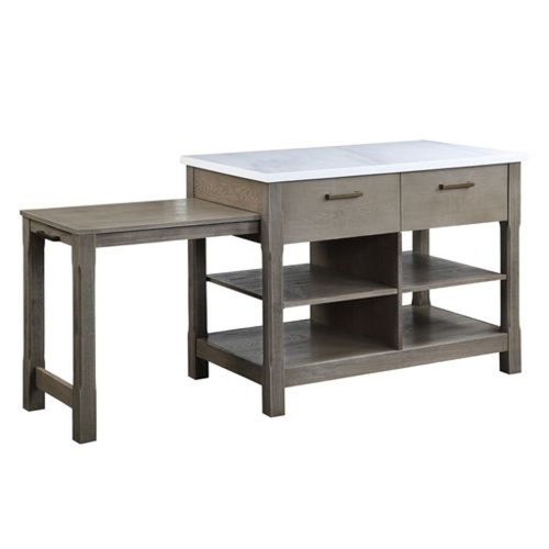Feivel - Kitchen Island With Pull Out Table - Marble Top & Rustic Oak