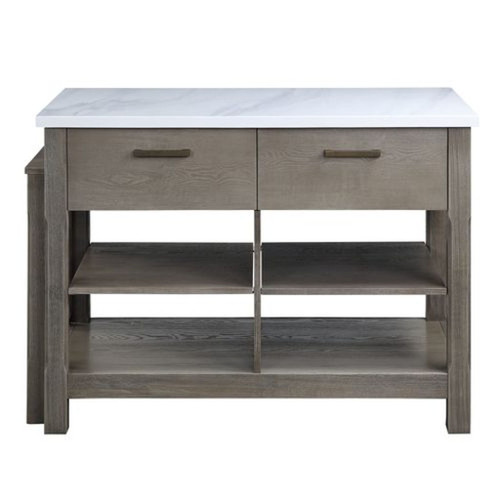 Feivel - Kitchen Island With Pull Out Table - Marble Top & Rustic Oak