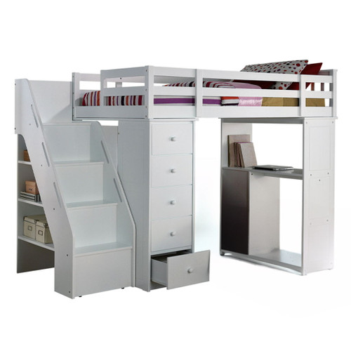 Freya - Twin Loft Bed With Storage - White Freya - Twin Loft Bed With Storage - White