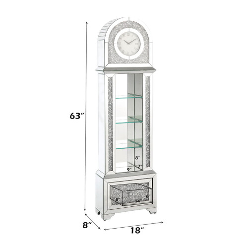 Noralie - 63" Glam Grandfather Clock With LED - Mirrored & Faux Diamonds
