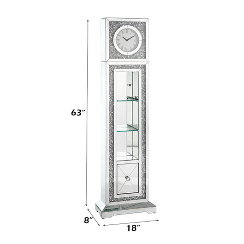 Noralie - Faux Diamonds Grandfather Clock With LED - Mirrored