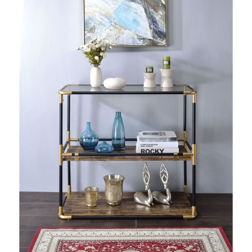 Heleris - Console Table - Smoky Glass Top & Black & Gold