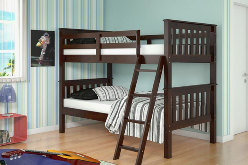 Mission Bunkbed Twin over Twin Size in Dark Cappuccino with Support Slats