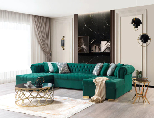 Lauren Velvet Double Chaise Sectional NVF-LAUREN-GREEN-SEC