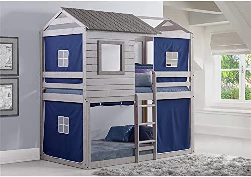 Deer Blind Bunk Loft with Blue Tent Twin over Twin Size in Rustic Light Gray
Donco Kids, 1370-TTLG_1370-DB