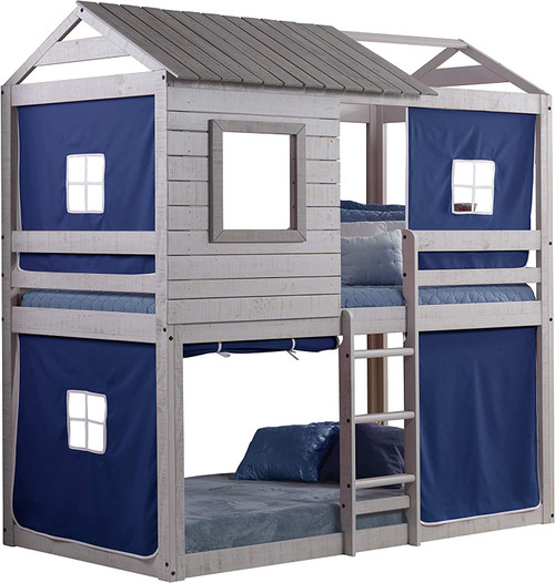 Deer Blind Bunk Loft with Blue Tent Twin over Twin Size in Rustic Light Gray
Donco Kids, 1370-TTLG_1370-DB