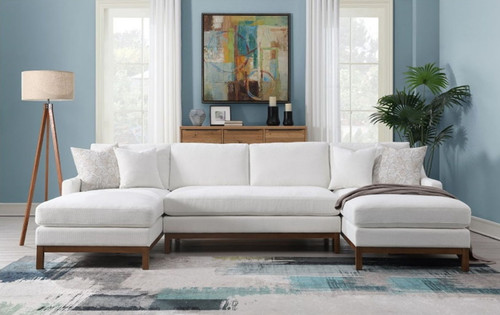 Valiant - Sectional Sofa With 4 Pillows - Ivory Chenille