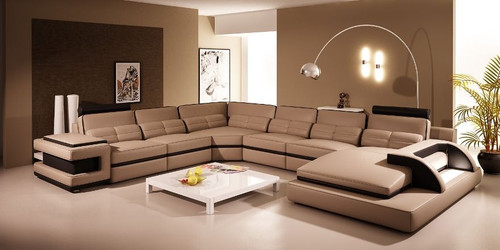 Messi Stationary Sectional Set In Leather Gel