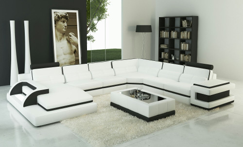 Messi Stationary Sectional Set In Leather Gel