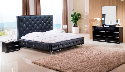 Rome Black Bedroom Set - Bed & Dresser & Mirror & Nightstand