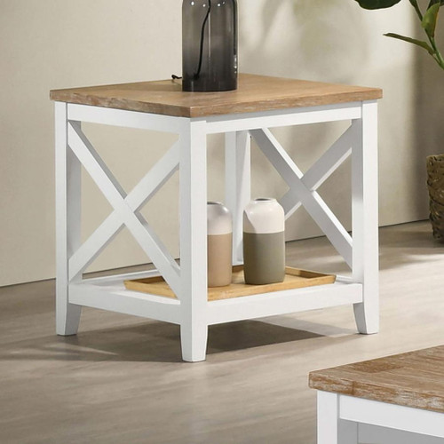 Maisy - Square Wooden End Table With Shelf - Brown And White