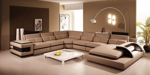 Hafsa Tan Leather Sectional by Global United Furniture