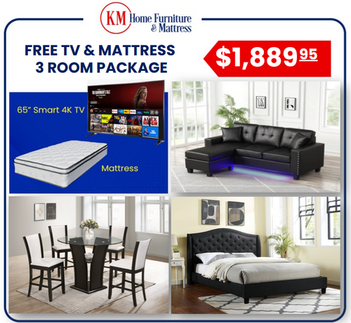 Wilson 3 Room Package With Free 65 Inch TV and Free Mattress