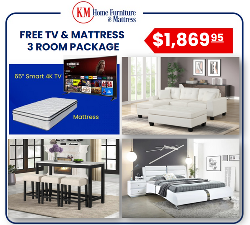 Dalton 3 Room Package With Free 65 Inch TV and Free Mattress