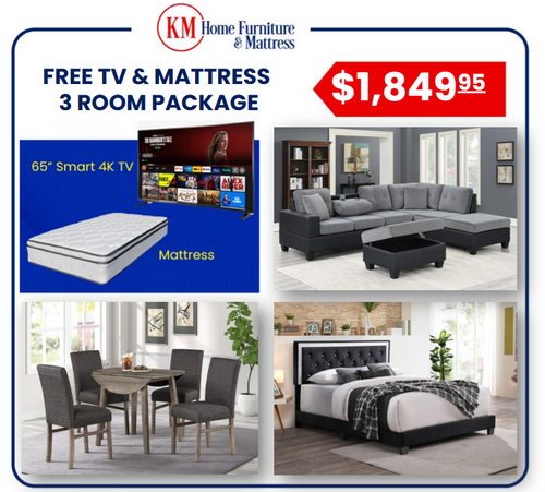 Jones 3 Room Package With Free 65 Inch TV and Free Mattress