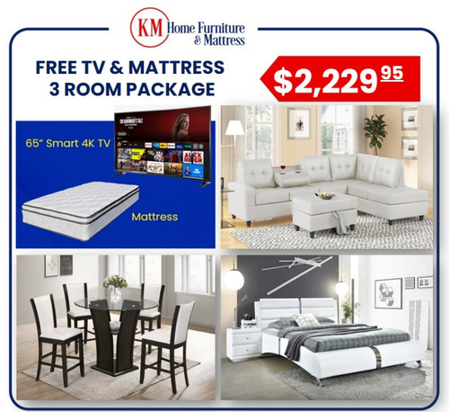 Paz 3 Room Packages With Free TV and Mattress RM-PK-TV-Paz by KM Home