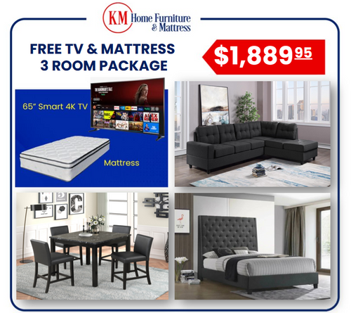 Grant 3 Room Package With Free 65 Inch TV and Free Mattress