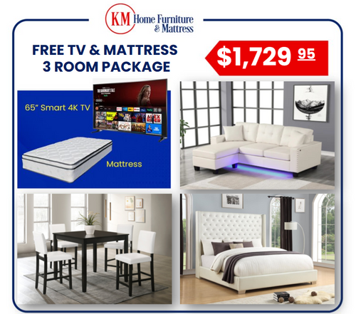 Hank 3 Room Package With Free 65 Inch TV and Free Mattress