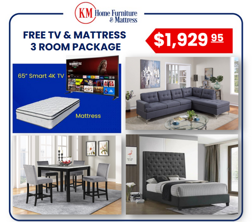 Logan 3 Room Package With Free 65 Inch TV and Free Mattress