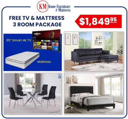 Julian 3 Room Package With Free 65 Inch TV and Free Mattress