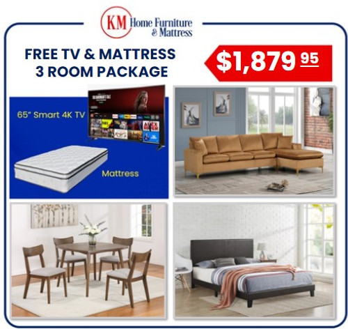 Killian 3 Room Package With Free 65 Inch TV and Free Mattress