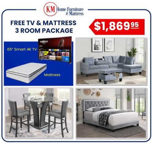 Oakley 3 Room Package With Free 65 Inch TV and Free Mattress