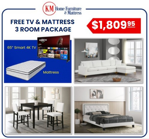 Penelope 3 Room Package With Free 65 Inch TV and Free Mattress