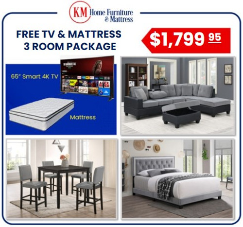 Phoenix 3 Room Package With Free 65 Inch TV and Free Mattress