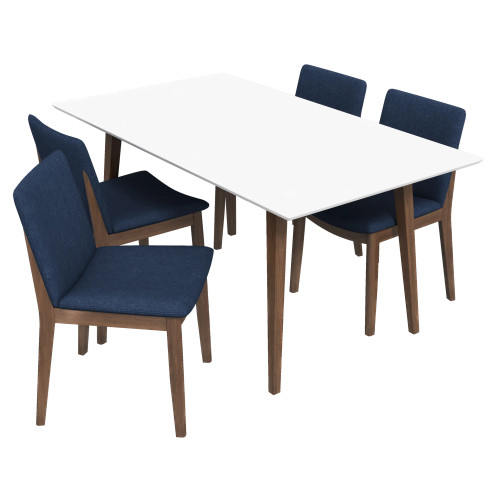 Dining Set, Alpine Large White Table with 4 Virginia Dark Blue Chairs | KM Home Furniture and Mattress Store | Houston TX | Best Furniture stores in Houston