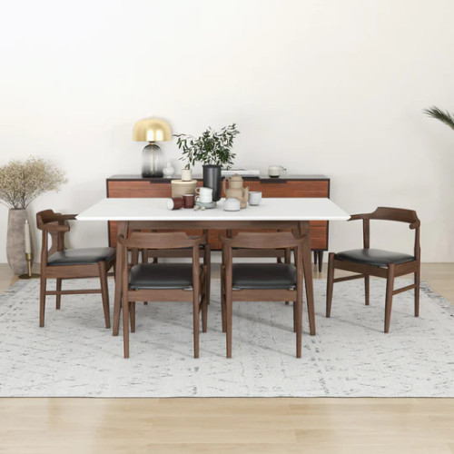 Dining Set, Alpine Large WHITE Table with 6 Zola Black Leather Chairs | KM Home Furniture and Mattress Store | Houston TX | Best Furniture stores in Houston