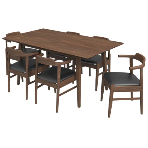 Alpine Walnut Dining Table - 6 Zola Leather Dining Chairs | KM Home Furniture and Mattress Store | TX | Best Furniture stores in Houston