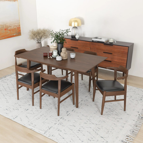 Alpine Walnut Dining Table - 6 Zola Leather Dining Chairs | KM Home Furniture and Mattress Store | TX | Best Furniture stores in Houston