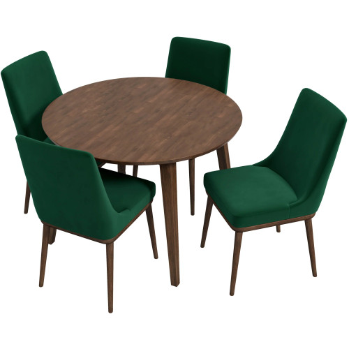 Palmer Walnut Dining Set - 4 Brighton Green Velvet Chairs | KM Home Furniture and Mattress Store | TX | Best Furniture stores in Houston