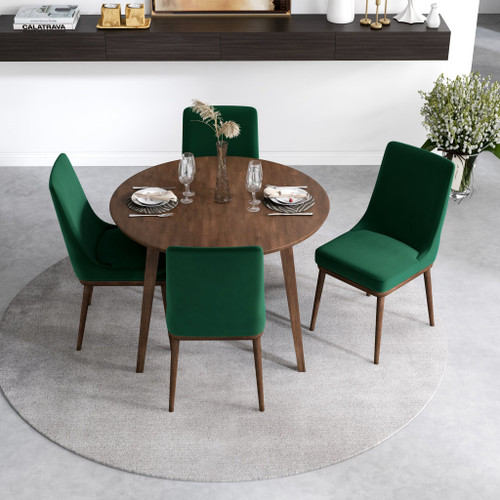 Palmer Walnut Dining Set - 4 Brighton Green Velvet Chairs | KM Home Furniture and Mattress Store | TX | Best Furniture stores in Houston
