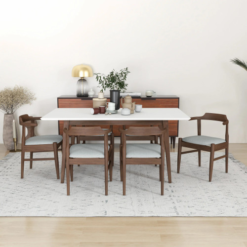 Alpine (Large - WHITE) Dining Set with 6 Zola (Gray Fabric) Dining Chairs | KM Home Furniture and Mattress Store | Houston TX | Best Furniture stores in Houston