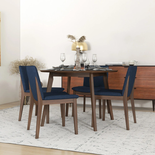 Aliana Dining set with 4 Virginia Blue Chairs (Walnut) | KM Home Furniture and Mattress Store | Houston TX | Best Furniture stores in Houston