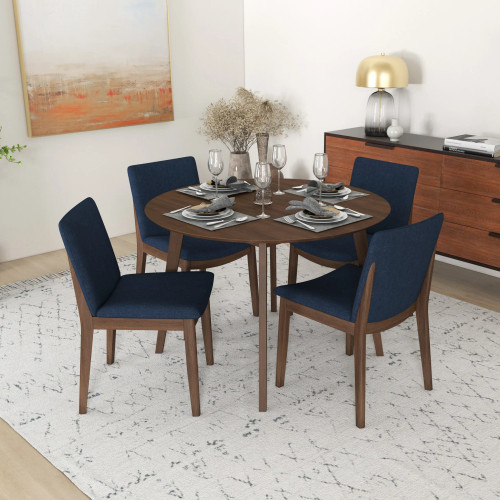 Aliana Dining set with 4 Virginia Blue Chairs (Walnut) | KM Home Furniture and Mattress Store | Houston TX | Best Furniture stores in Houston