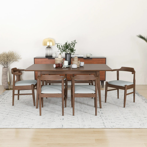 Alpine (Large - Walnut) Dining Set with 6 Zola (Gray Fabric) Dining Chairs | KM Home Furniture and Mattress Store | Houston TX | Best Furniture stores in Houston