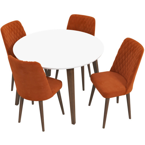 Palmer Dining set with 4 Evette Orange Dining Chairs (WHITE) | KM Home Furniture and Mattress Store | Houston TX | Best Furniture stores in Houston